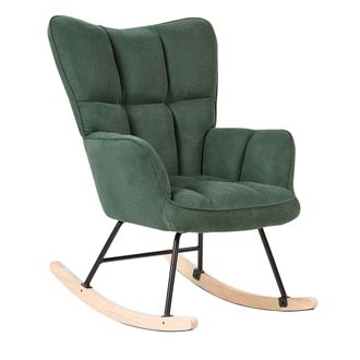 Beliani Silla Mecedora De Poli&eacute;ster Verde Oscuro Negro Madera Clara Patas De Madera Oulu