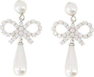 Self Portrait Parel Strik Druppel Oorbellen - Zilver - Dames - Oorbellen - Wit - ONE Size - Accessoires