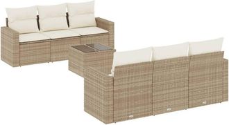 vidaXL Vidaxl - Set Sof&aacute;s De Jard&iacute;n 7 Piezas Y Cojines Rat&aacute;n Sint&eacute;tico Beige