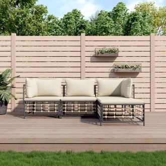 vidaXL Set Muebles De Jard&iacute;n 4 Pzas Y Cojines Rat&aacute;n Pe Gris Antracita Vidaxl