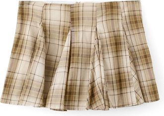 Mango Pleated Check Miniskirt in Brown at Nordstrom, Size 2