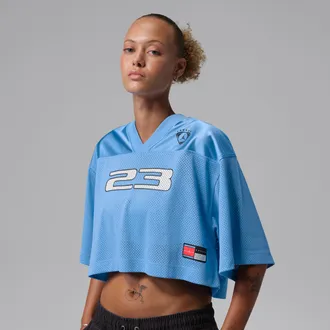 Nike Jordan Womens Jordan Brooklyn Jersey Top in Blue | IM6850-485
