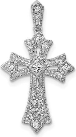 Diamond2Deal 10K White Gold 1/6ct. Diamond Fleur de Lis Cross Pendant
