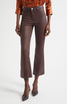 L'agence Kendra Coated High Waist Crop Flare Jeans in Chocolate Coated at Nordstrom, Size 27