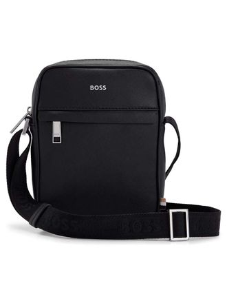 HUGO BOSS Mens Reporter Messenger Bag - Black Leather - One Size