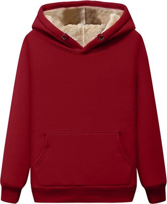 Generic Women Thick Fleece Sweatshirt Fleece Lined Winter Velvet Warm O-neck Long Sleeve Pullover Jumper Tops Warm Soft Blouse Casual Sweater