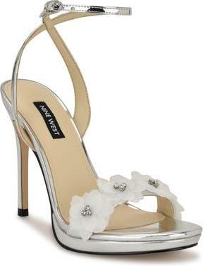 Nine West Lovely Ankle Strap Sandal in Silver at Nordstrom Rack, Size 9.5