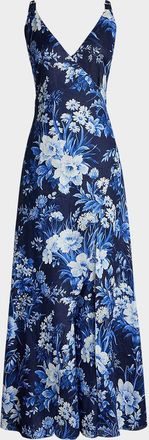 Ralph Lauren Collection Ferra Ombre Floral Linen Voile Wrap Jumpsuit