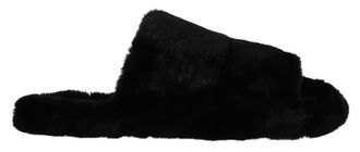 Dolce & Gabbana Black Polyester Faux Fur Mens Flats Sandals Mens Shoes