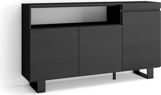 Skraut Home Aparadores Para Sal&oacute;n, Gran Capacidad De Almacenaje, 150x87x35cm, 3 Puertas, Dise&ntilde;o Industrial, Estilo Moderno, Negro - Skraut Home