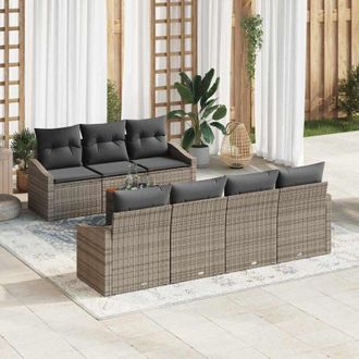 vidaXL Conjunto De Sof&aacute; De Jard&iacute;n Con Coj&iacute;n 8 Pcs Gris Polirat&aacute;n Vidaxl