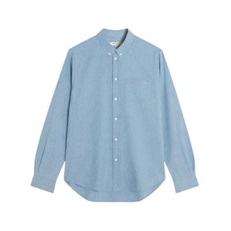 Maison Kitsun&eacute; Casual Shirts, male, Blue, Size: M Profile Fox Regular Shirt