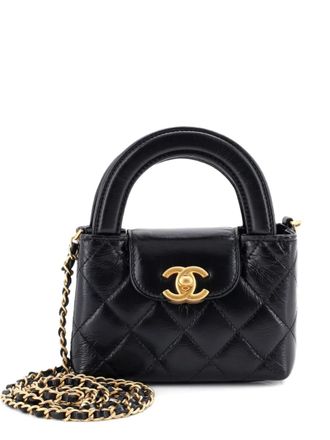 Chanel Kelly Top Handle Shopping Bag Quilted Shiny Aged Calfskin Nano crossbody bag - Nero