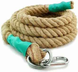 OEM Cuerda De Escalada - C&aacute;&ntilde;amo Natural 30 Mm - Para Entrenamiento De Fuerza Y Resistencia - Con Mosquet&oacute;n 9 Cm - Longitud 3 M