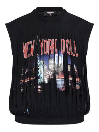 Dsquared2 x Vaquera fringed graphic-print cotton T-shirt - women - Organic Cotton - M - Black