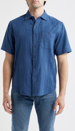 Tommy Bahama Breeze Island Short Sleeve Cotton Jacquard Button-Up Shirt in Bering Blue at Nordstrom, Size Xxx-Large