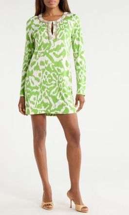 Diane Von F&uuml;rstenberg Reina Long Sleeve Silk Shift Dress in Kupang Green /Palm Geo Green at Nordstrom Rack, Size Xx-Small
