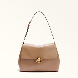 Furla Domus Borsa A Spalla M Toffee Pelle Di Vitello Varrenne + Camoscio Donna