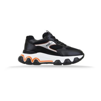 Hogan Sneakers, female, Black, Size: 4 1/2 US Leather Sneakers with Fabric Inserts