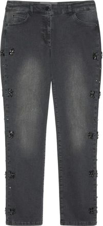Elena Miro Met de hand geborduurde Jeans - Dames - Slim Fit Jeans - Grijs - 2XL - Katoen - Jeans