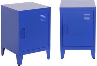 Sweeek Set of 2 industrial bedside tables, 1 door, Soho, Blue, 38x38x57 cm