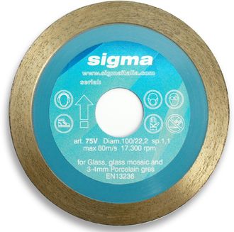 Sigma Disco De Diamante 75v Para Corte Seco &Oslash;100mm Foro 22,2mm Espesor 1,1mm