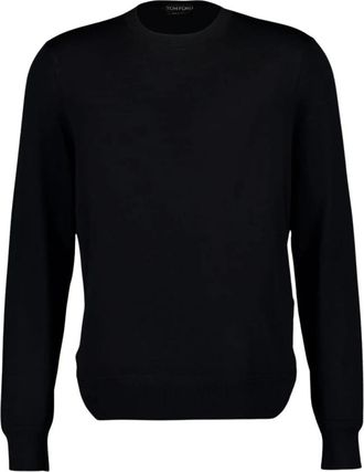 Tom Ford Fijngebreide wollen trui met ronde hals - Heren - Ronde hals truien - Zwart - XL - Wol - Truien & Vesten