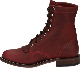 Justin Womens Lace Up Roper Boots In Wine