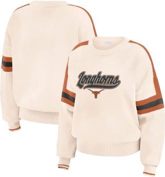 WEAR by Erin Andrews Womens WEAR by Erin Andrews Cream Texas Longhorns Chenille Woven Patch Stripe Pullover Sweater at Nordstrom, Size Xx-Large