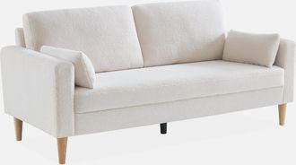Sweeek Sweeek - Sof&aacute; De Borreguito Con Patas De Madera De 3 Plazas, Bjorn Borreguito, Blanco, 180x82x70 Cm