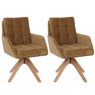 Hhg [nunca Usado] Juego De 2 Sillas De Comedor Hhg-708, Silla De Cocina, Giratoria, Tejido De Chenilla (680 G/m&sup2;), &Ouml;ko-tex, Madera Mvg, Amarillo Mostaza