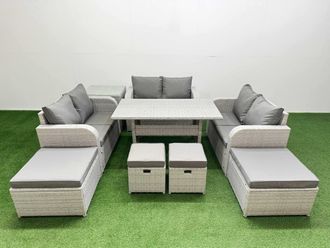 Fimous Rattan Lounge Sofa Set 10 Seater Outdoor Garden Furniture Set in Light Grey