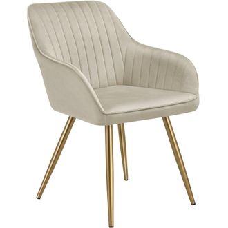 TecTake Silla de comedor, aterciopelada, 58 x 62 x 82 cm, crema/oro