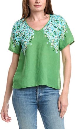 T Tahari V-Neck Linen-Blend Blouse