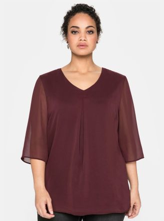 Sheego Chiffonbluse SHEEGO, Damen, Gr. 40, rot (weinrot), 100% Polyester, unifarben, V-Ausschnitt, Blusen Chiffonbluse
