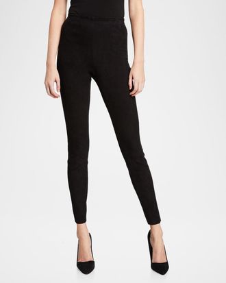 Alice & Olivia Maddox Suede High-Waist Side-Zip Leggings