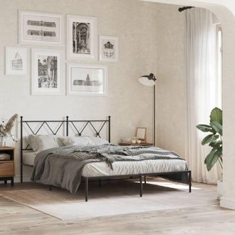 Berkfield Home Metal Bed Frame without Mattress with Headboard Black 140x190cm | Size: 140x190 cm