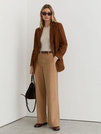 Reiss Camel Petite Cotton Corduroy Wide-leg Trousers, 16