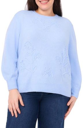 CeCe by Cynthia Steffe Embroidered Floral Sweater in Chambray Blue at Nordstrom, Size 1X