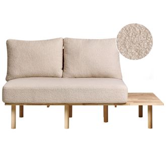 Beliani Beliani - Sof&aacute; 2 Plazas Estilo Japandi Estructura Madera Clara Respaldo Con Mesa Plegable Tapizado De Boucl&eacute; Beige Salo