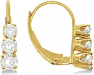 Allurez Three-Stone Leverback Diamond Earrings 14k Yellow Gold (0.50ct)