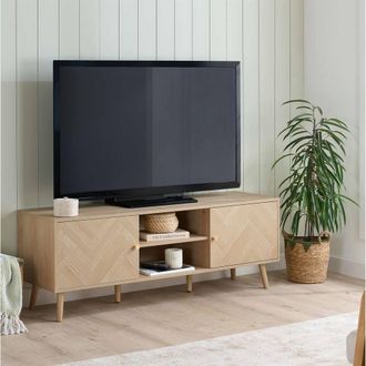Birlea Herringford Large TV Unit Entertainment Stand Oak Parquet Design in Brown