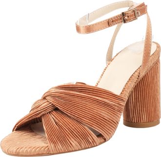 Generic Womens Pleated Bow Block Heel Sandals Peep Toe Ankle Strap Bridal Dress Heels for Wedding Ceremonies & Elegant Evening Receptions,Brown,6.5 UK