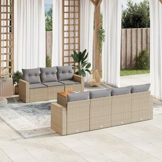 vidaXL Vidaxl - Juego De Sof&aacute;s De Jard&iacute;n Con Cojines Beige 8 Pzas Rat&aacute;n Pe