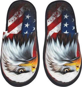 Generic Camping Slippers Usa Bald Eagle Non-Slip Fluffy Slippers Furry Cotton Slipper For Hotel Ladies Guest Room L