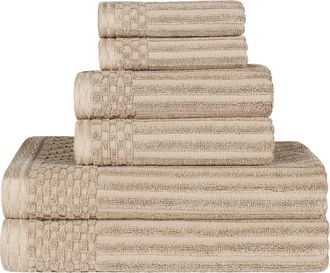 Superior Soho Cotton Textured Ribbed Checker Border Absorbent 6-Piece Towel Set
