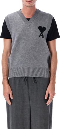 Ami Grey Sleeveless Logo Sweater