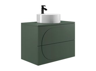 Vente-Unique Mueble de ba&ntilde;o suspendido con lavabo sobre encimera redondo - Verde - 80 cm - VUTOMA