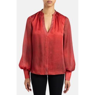 Santorelli Willow Buttoned Blouse in Scarlet at Nordstrom, Size 4