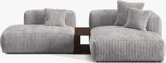 MICADONI Modulares 3-Sitzer Design Ecksofa Martina inkl. Beistelltisch - Cordbezug Hellgrau